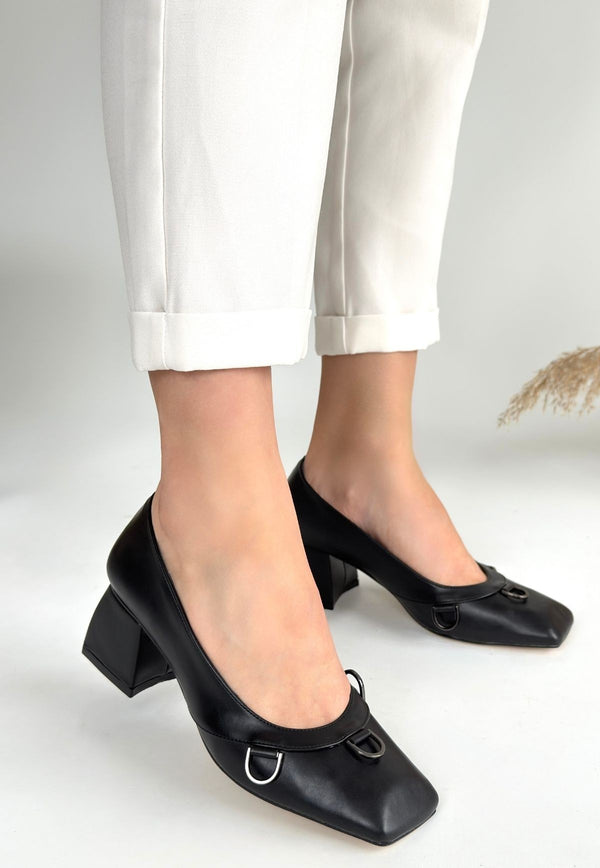 Scarpax Cande Siyah Cilt Topuklu Ayakkabı