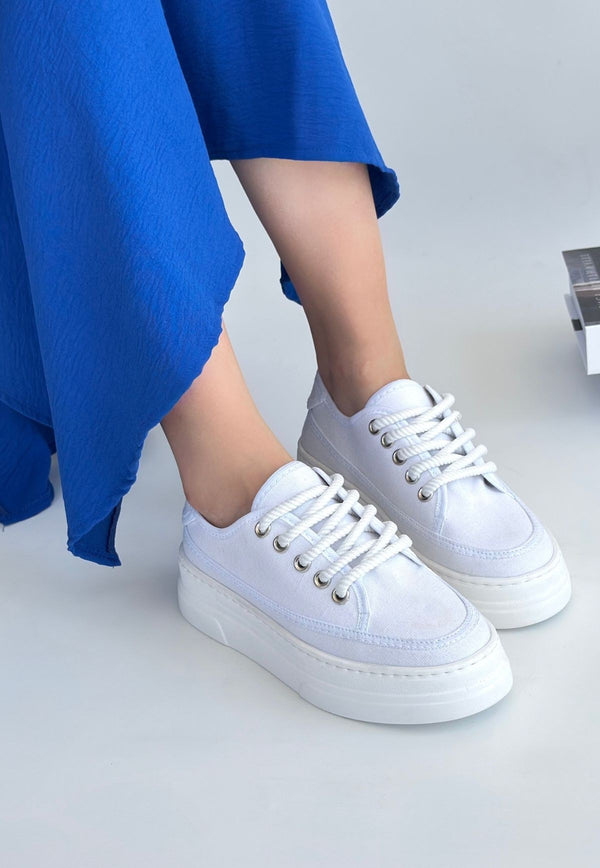 Scarpax Carin Beyaz Keten Bağcıklı Spor Ayakkabı