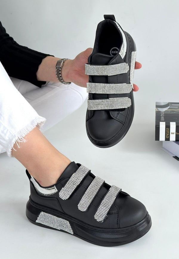 Scarpax Elika Siyah Cilt Cırt Cırtlı Spor Ayakkabı