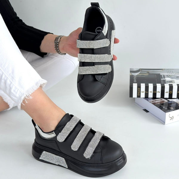 Scarpax Elika Siyah Cilt Cırt Cırtlı Spor Ayakkabı