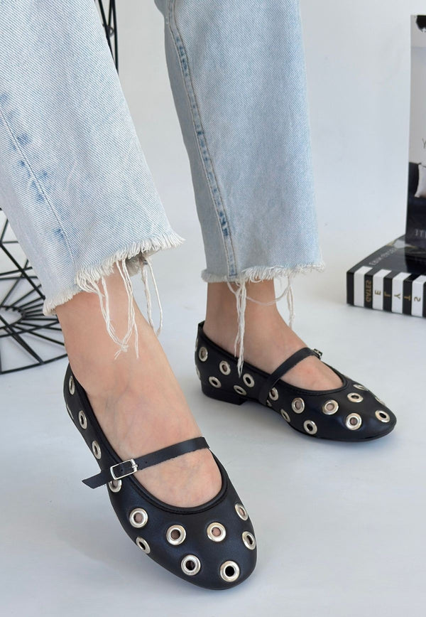 Scarpax Tinta Siyah Cilt Babet Ayakkabı