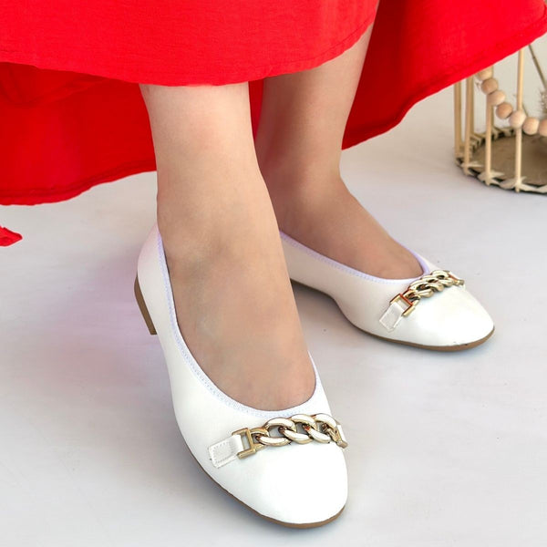 Scarpax Cleo Beyaz Cilt Babet Ayakkabı