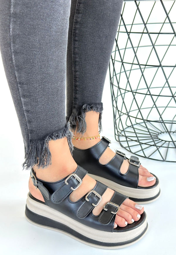 Scarpax Jatay Siyah Cilt Sandalet