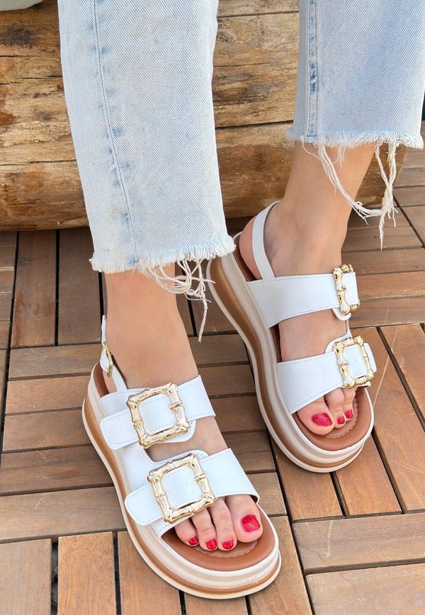 Scarpax Stan Beyaz Cilt Sandalet