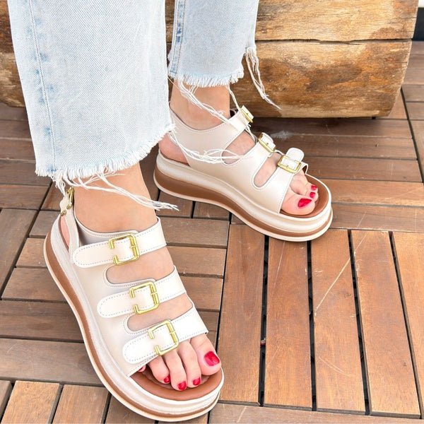 Scarpax Jatay Bej Cilt Sandalet