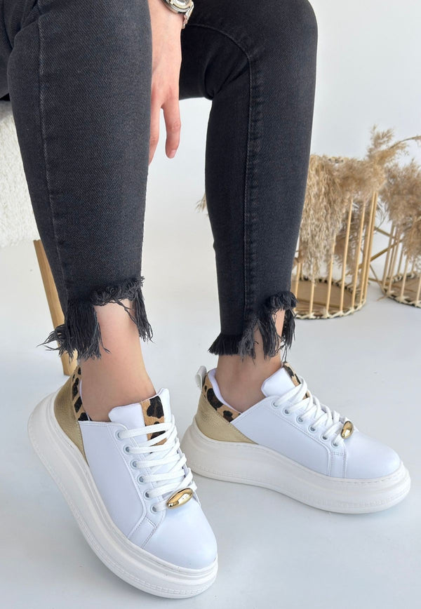 Scarpax Gasta Beyaz Cilt Sarı Detaylı Bağcıklı Spor Ayakkabı