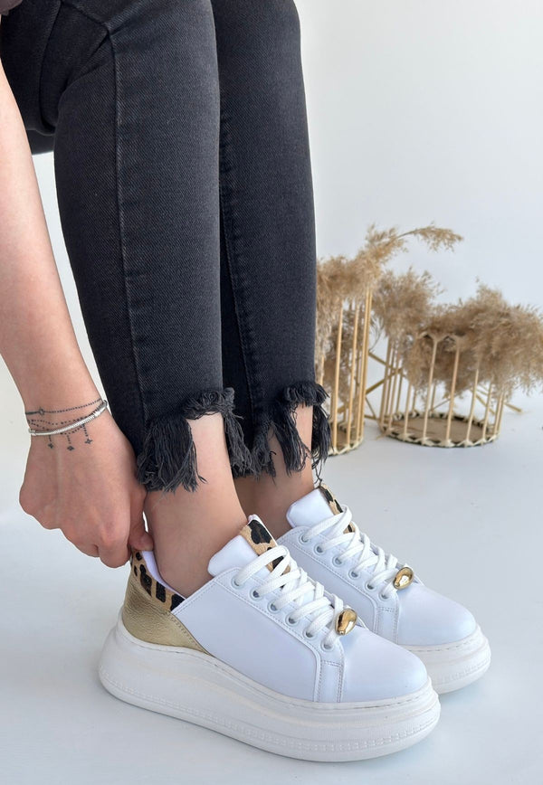 Scarpax Gasta Beyaz Cilt Sarı Detaylı Bağcıklı Spor Ayakkabı