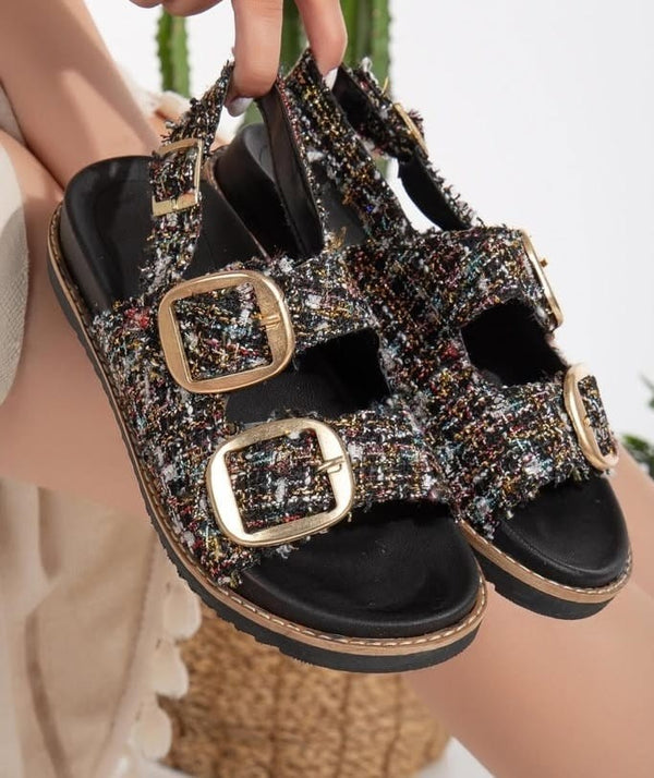 Scarpax Olira Siyah Simli Kemerli Sandalet