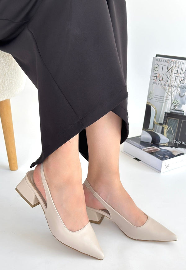 Scarpax Morji Bej Cilt Topuklu Ayakkabı