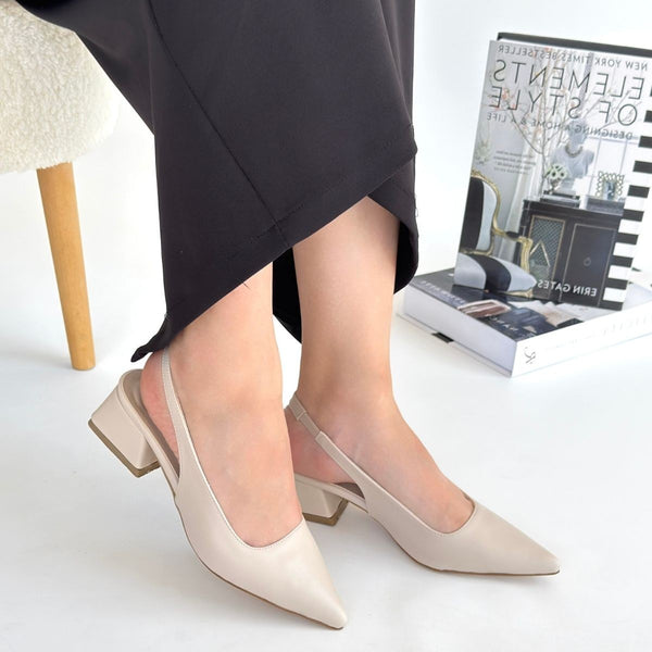 Scarpax Morji Bej Cilt Topuklu Ayakkabı