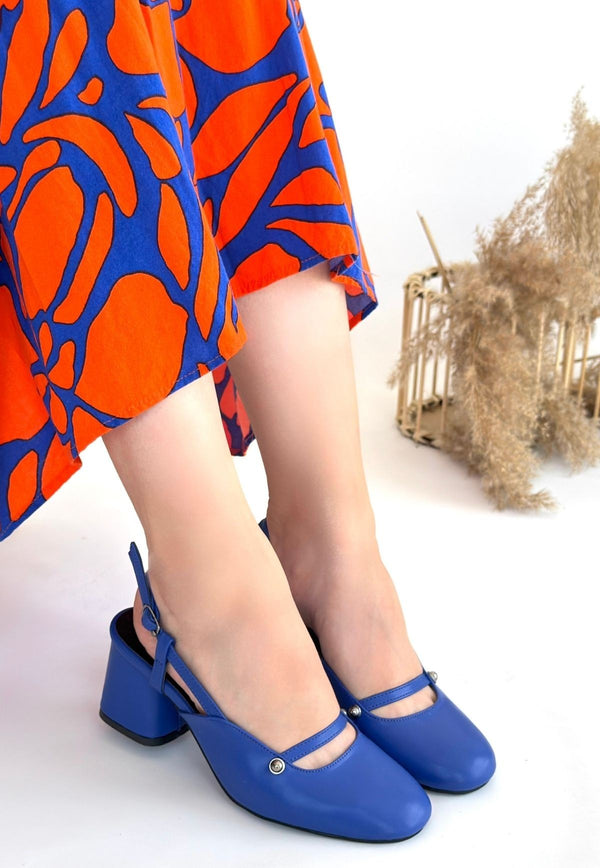 Scarpax Jecci Mavi Cilt Topuklu Ayakkabı
