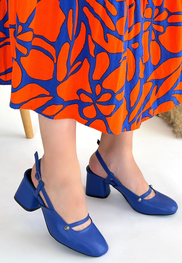 Scarpax Jecci Mavi Cilt Topuklu Ayakkabı