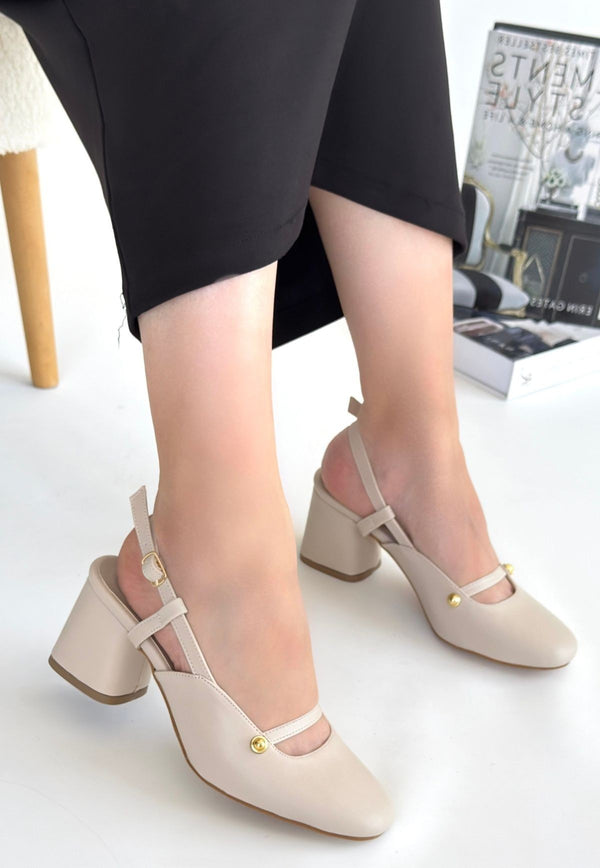 Scarpax Jecci Bej Cilt Topuklu Ayakkabı