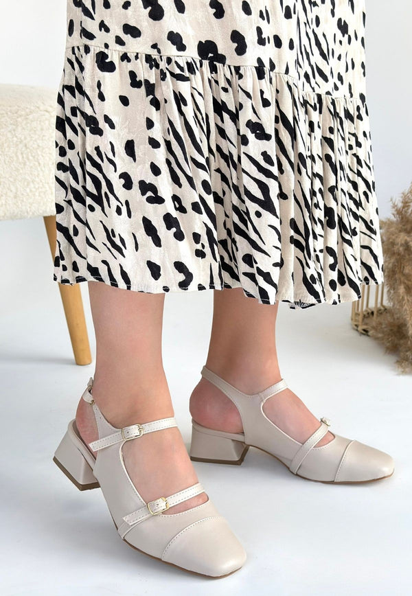 Scarpax Doran Bej Cilt Topuklu Ayakkabı