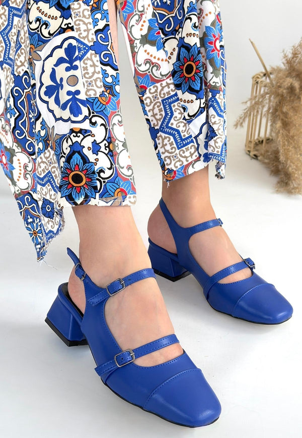 Scarpax Doran Mavi Cilt Topuklu Ayakkabı