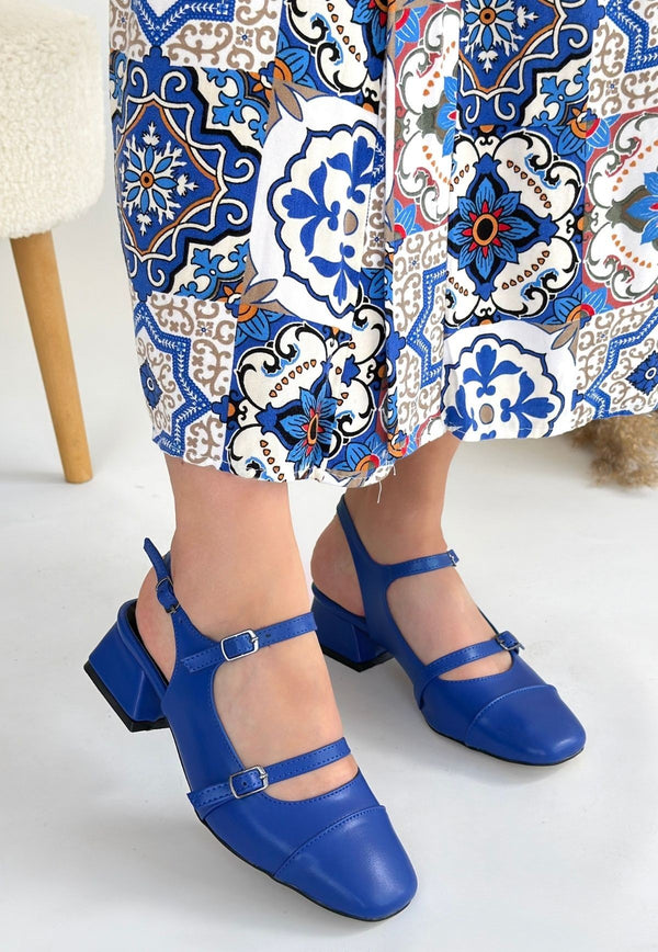 Scarpax Doran Mavi Cilt Topuklu Ayakkabı