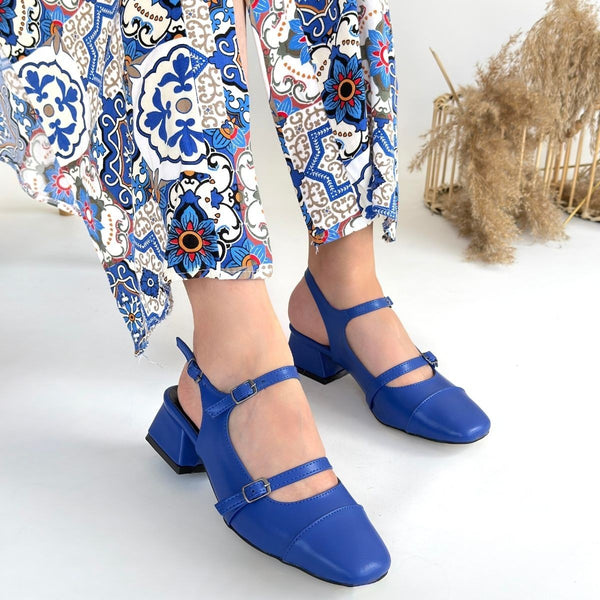 Scarpax Doran Mavi Cilt Topuklu Ayakkabı