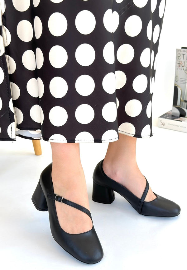 Scarpax Kier Siyah Cilt Topuklu Ayakkabı