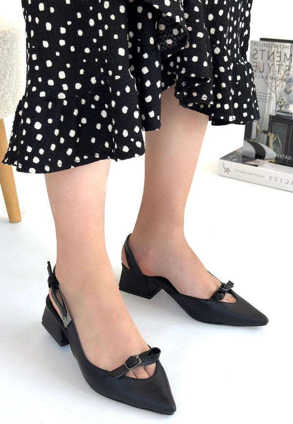 Scarpax Rewat Siyah Cilt Topuklu Ayakkabı