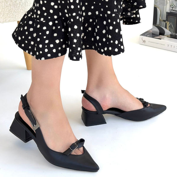 Scarpax Rewat Siyah Cilt Topuklu Ayakkabı