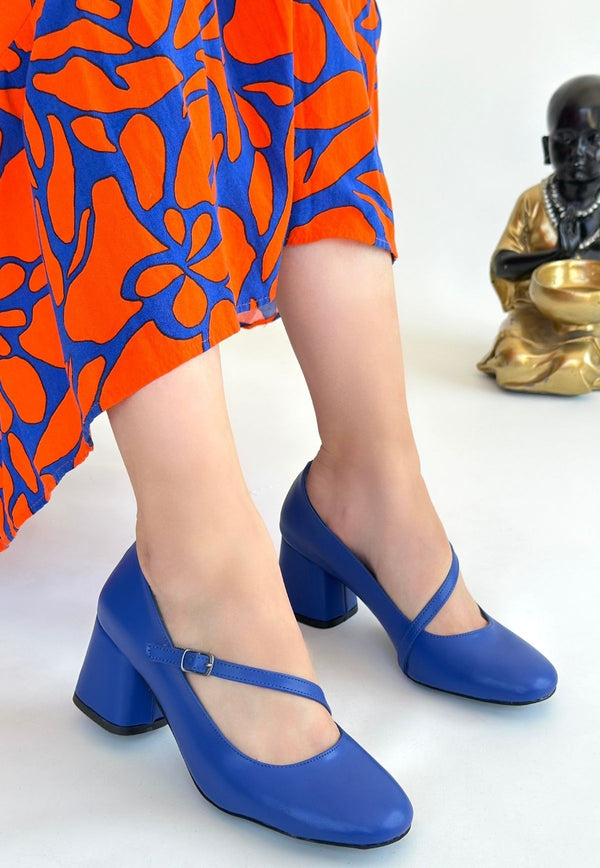 Scarpax Kier Mavi Cilt Topuklu Ayakkabı