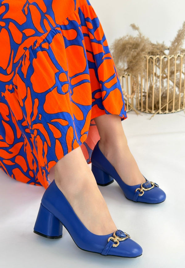 Scarpax Lucky Mavi Cilt Topuklu Ayakkabı