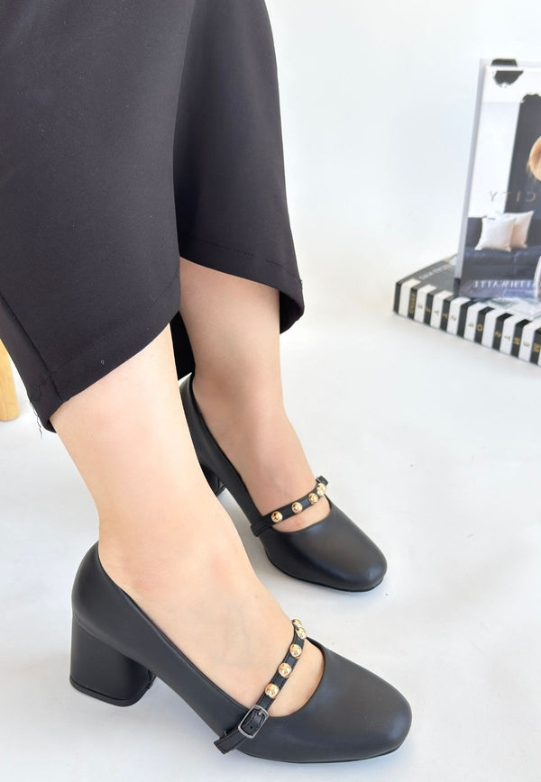 Scarpax Tino Siyah Cilt Topuklu Ayakkabı