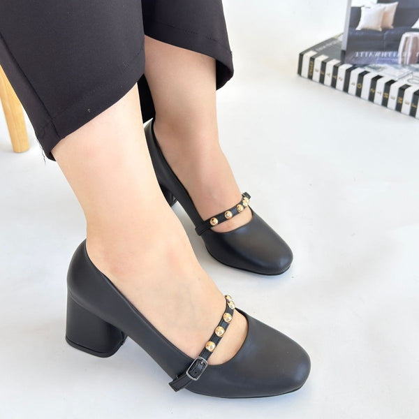 Scarpax Tino Siyah Cilt Topuklu Ayakkabı