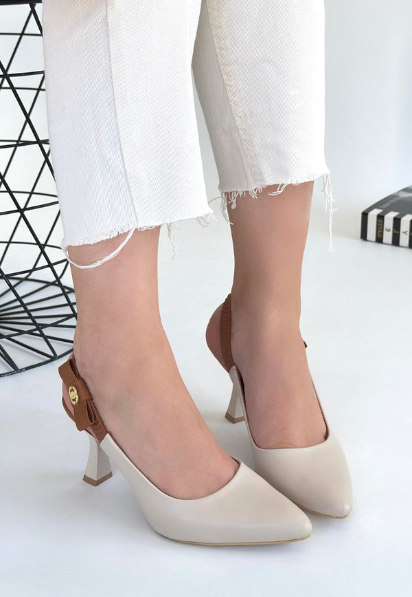 Scarpax Toran Bej Cilt Topuklu Ayakkabı