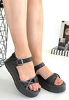 Scarpax Luno Siyah Cilt Kemerli Sandalet