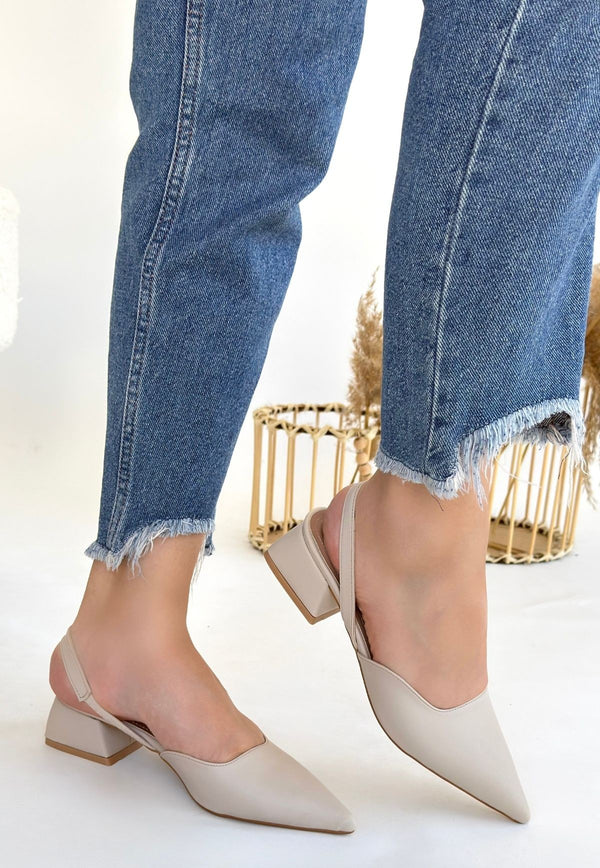 Scarpax Jenti Bej Cilt Topuklu Ayakkabı