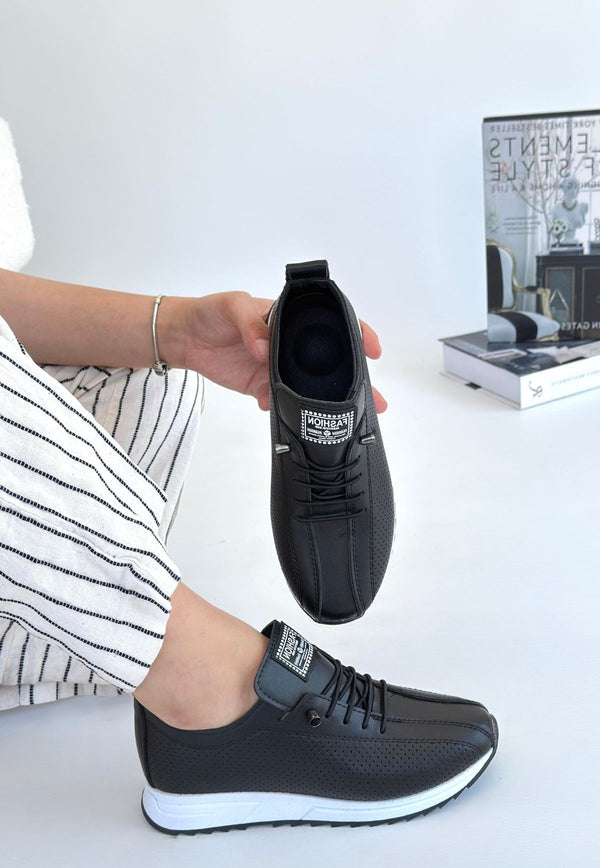 Scarpax Fiert Siyah Cilt Bağcıklı Spor Ayakkabı