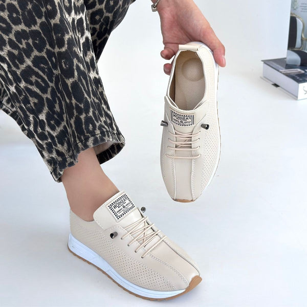 Scarpax Fiert Bej Cilt Bağcıklı Spor Ayakkabı