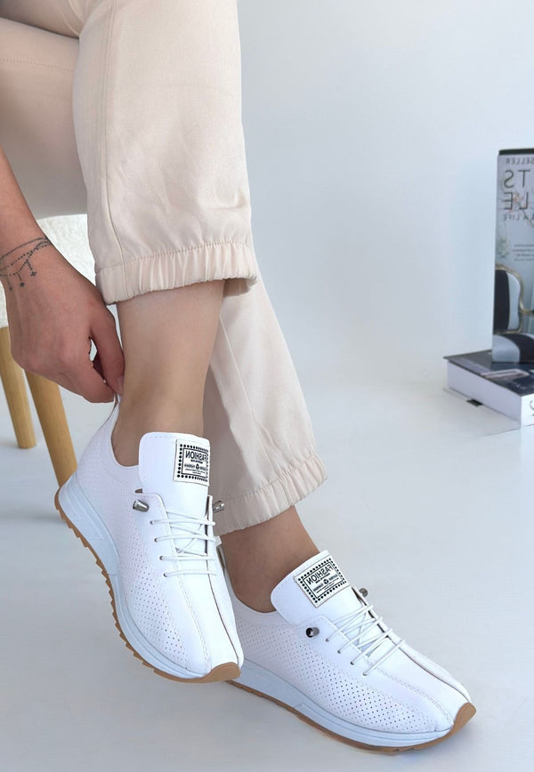 Scarpax Fiert Beyaz Cilt Bağcıklı Spor Ayakkabı