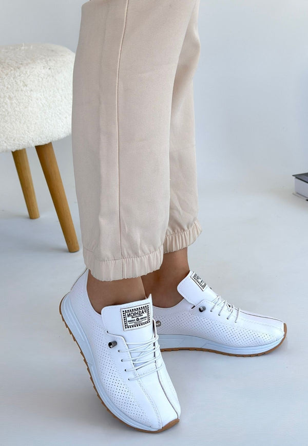 Scarpax Fiert Beyaz Cilt Bağcıklı Spor Ayakkabı