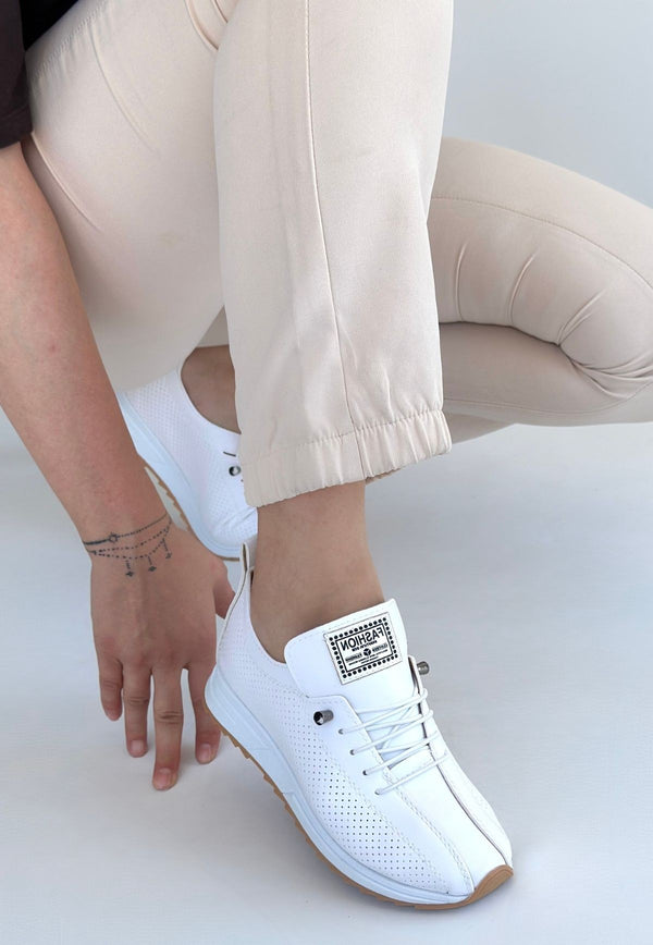 Scarpax Fiert Beyaz Cilt Bağcıklı Spor Ayakkabı