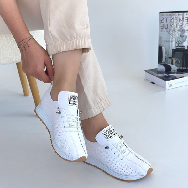 Scarpax Fiert Beyaz Cilt Bağcıklı Spor Ayakkabı