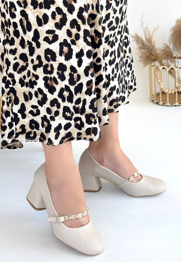 Scarpax Tino Bej Cilt Topuklu Ayakkabı