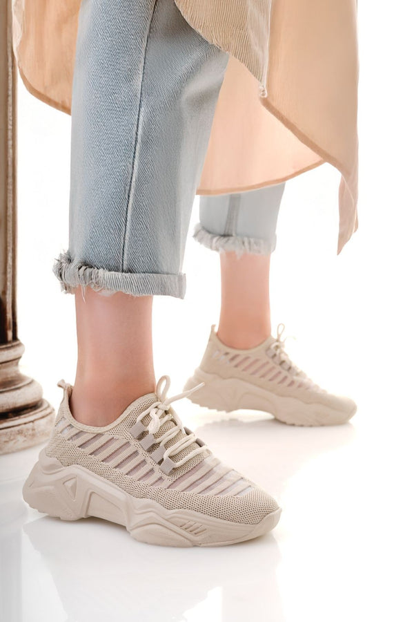 Scarpax Ante Bej Triko Bağcıklı Spor Ayakkabı