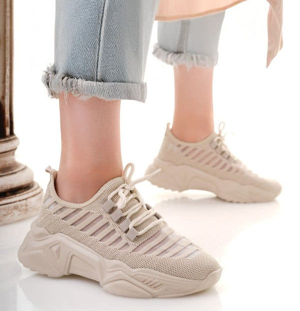 Scarpax Ante Bej Triko Bağcıklı Spor Ayakkabı