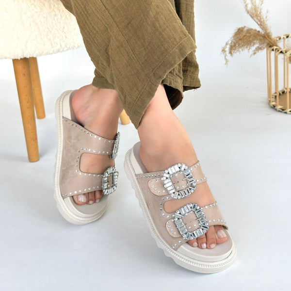 Scarpax Juana Bej Nubuk Taşlı Terlik