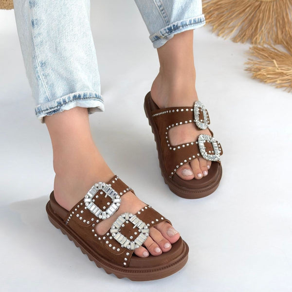 Scarpax Juana TabaNubukTaşlı Terlik