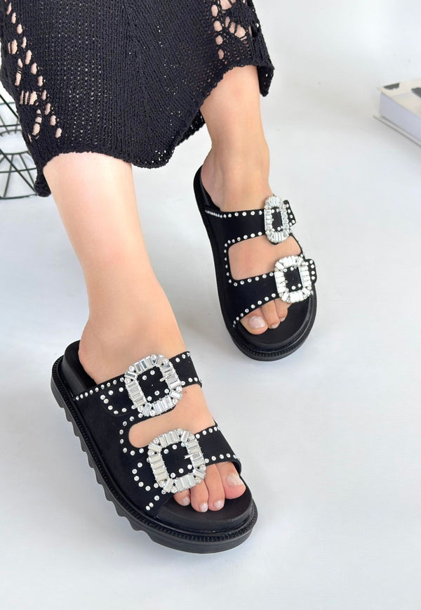 Scarpax Juana Siyah NubukTaşlı Terlik