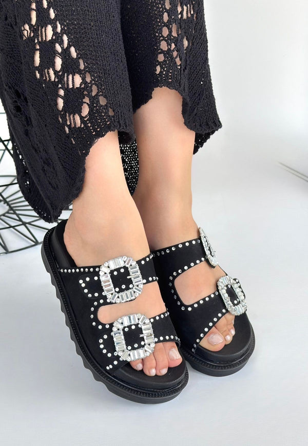 Scarpax Juana Siyah NubukTaşlı Terlik