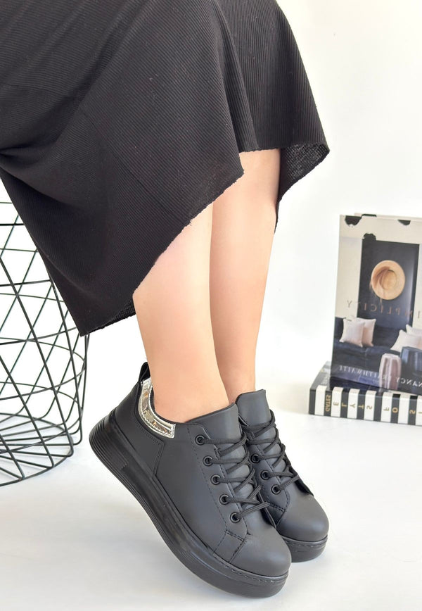 Scarpax Sofio Siyah Cilt Bağcıklı Spor Ayakkabı