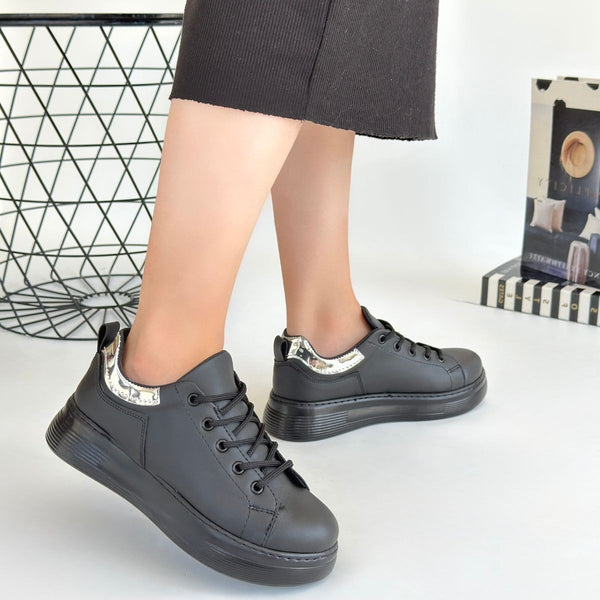 Scarpax Sofio Siyah Cilt Bağcıklı Spor Ayakkabı