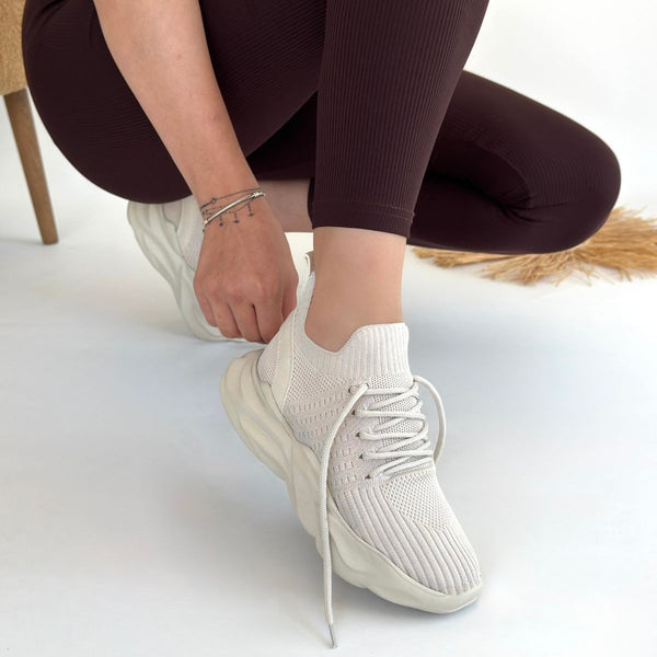 Scarpax Henta Bej Triko Bağcıklı Spor Ayakkabı