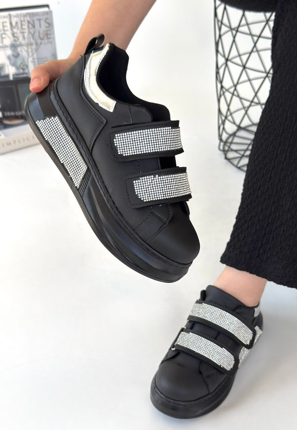 Scarpax Nino Siyah Cilt Cırt Cırtlı Spor Ayakkabı