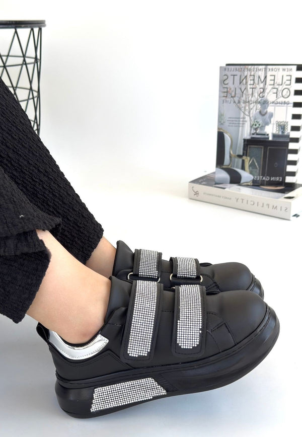 Scarpax Nino Siyah Cilt Cırt Cırtlı Spor Ayakkabı