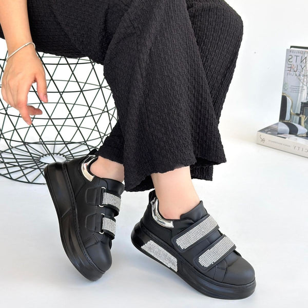 Scarpax Nino Siyah Cilt Cırt Cırtlı Spor Ayakkabı